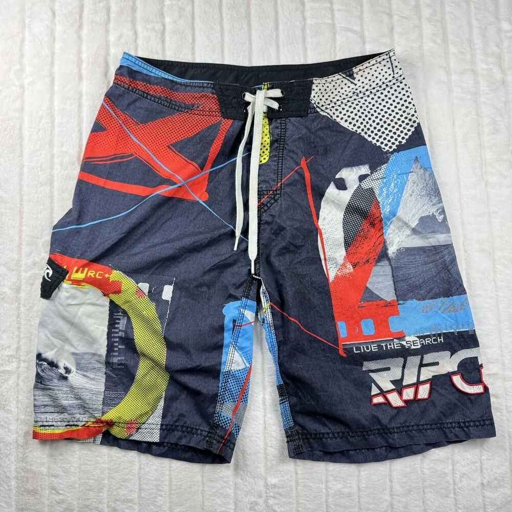 Vintage Rip Curl Board Shorts Men 34x10 "Live To Search" All Over Print Surfer
